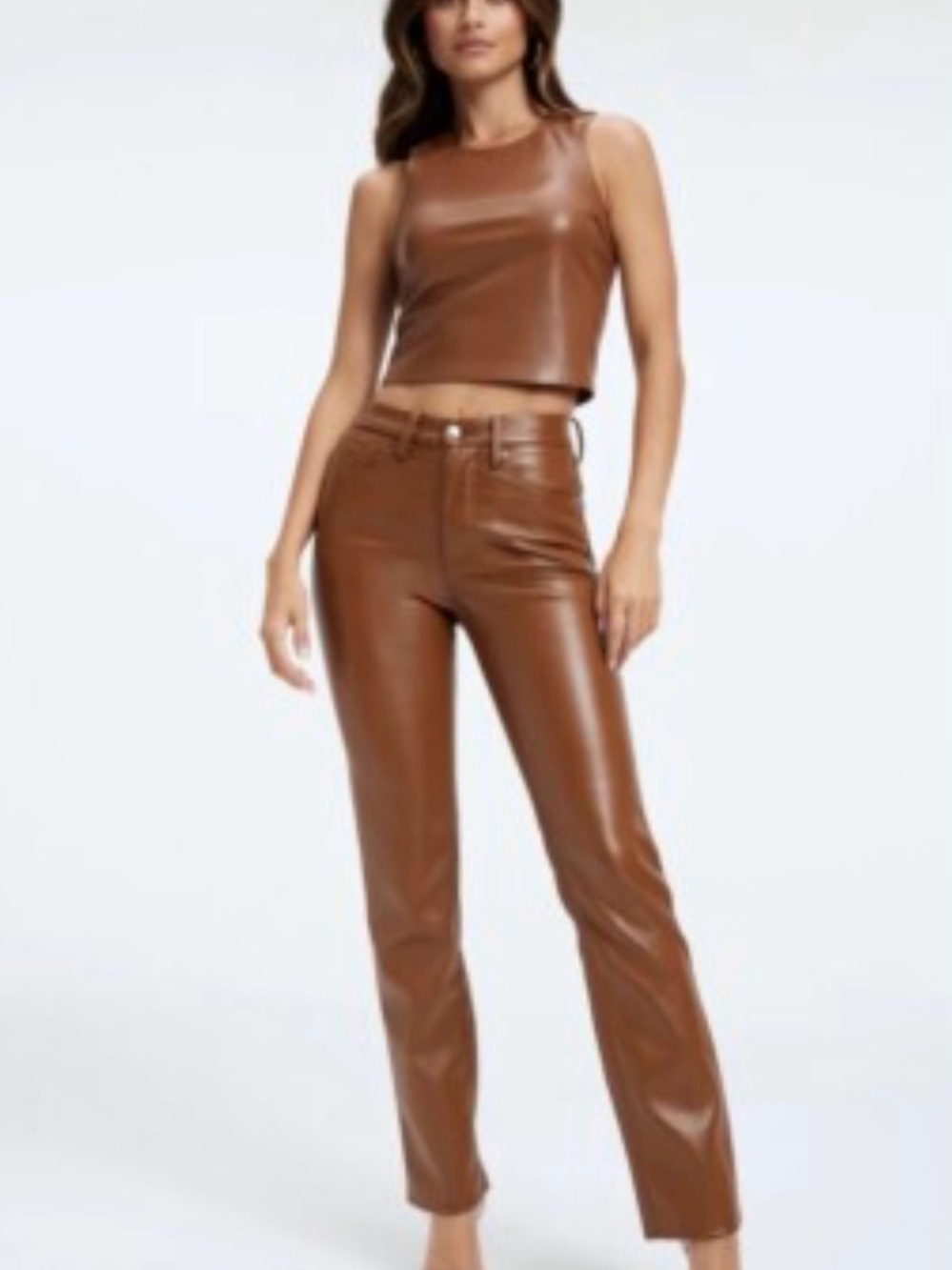 Good American Good Icon Better Than Leather High Rise Burnt Caramel Boot Pants - Picture 2 of 16